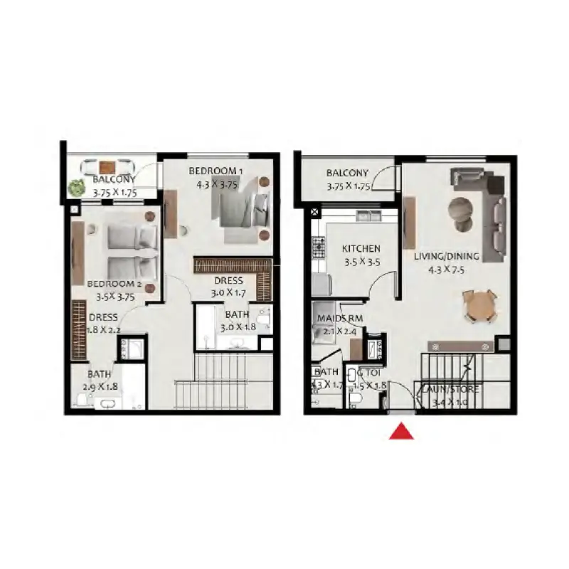 2 bedroom floor plan