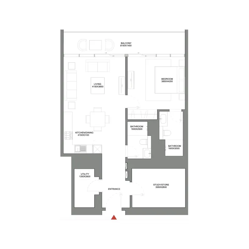 1,5 bedroom floor plan