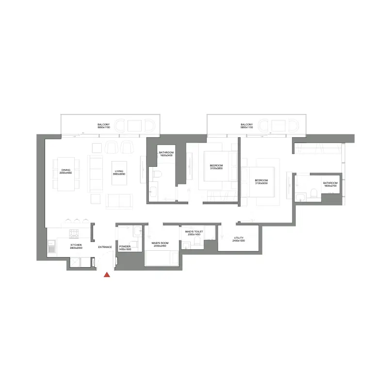 2 bedroom floor plan