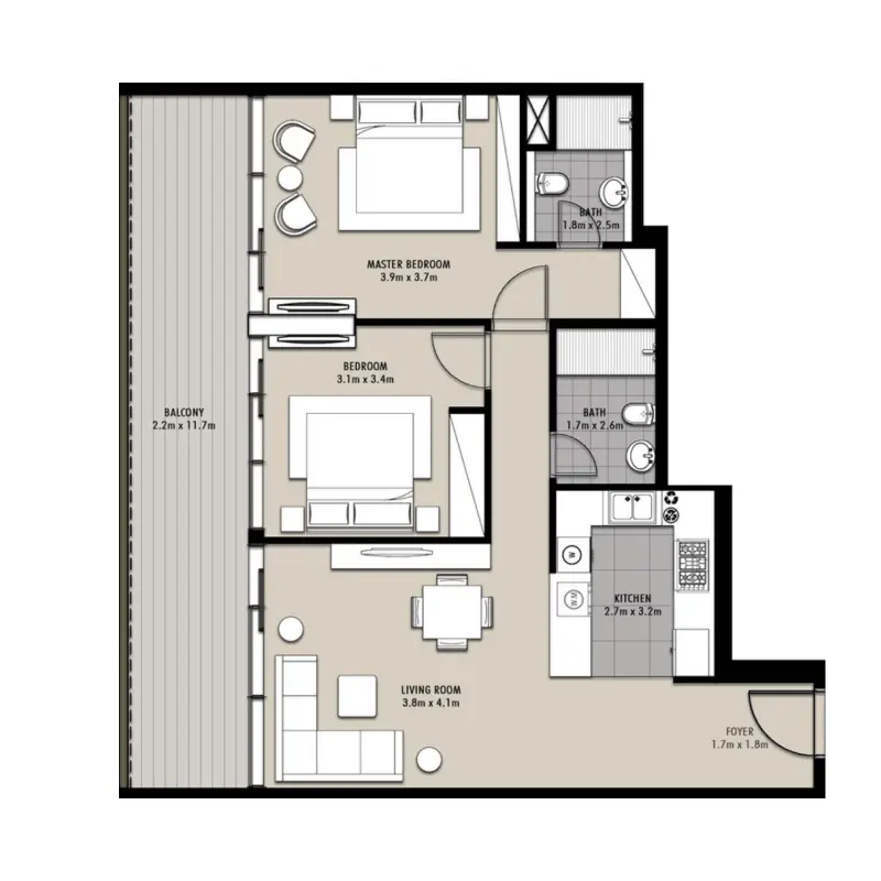 2 bedroom floor plan