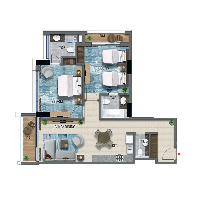 2 bedroom floor plan