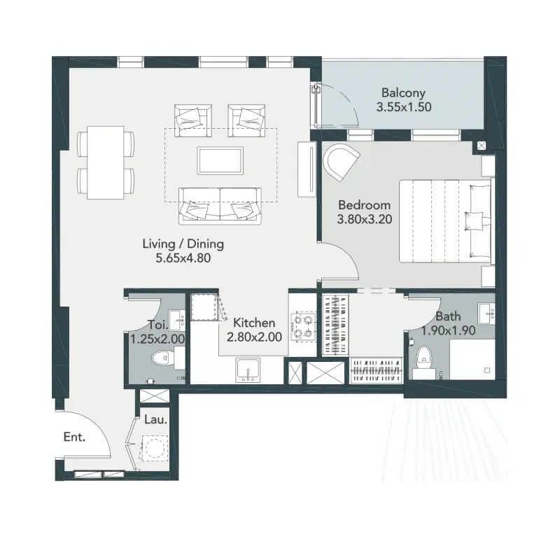 1 bedroom floor plan