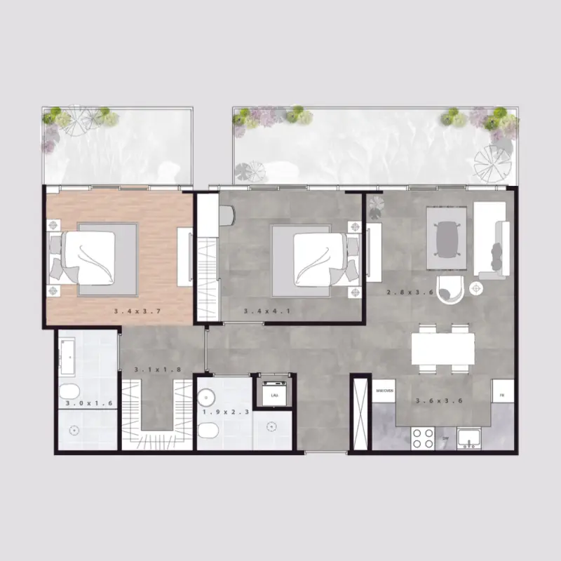 2 bedroom floor plan