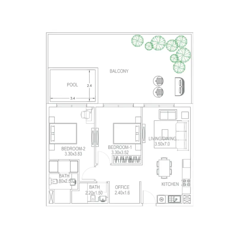 2 bedroom floor plan