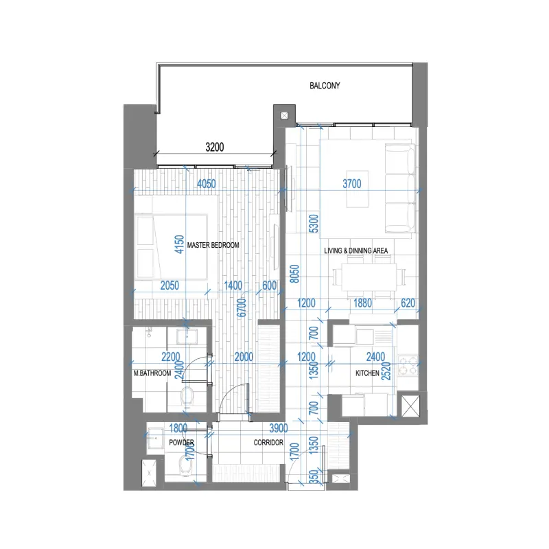 1 bedroom floor plan