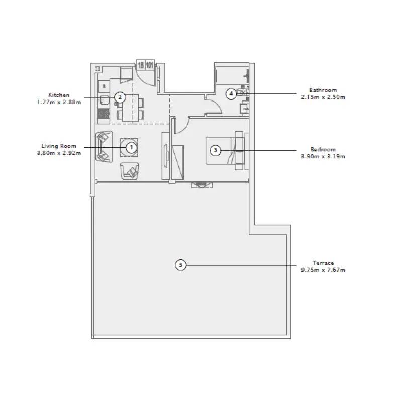 1 bedroom floor plan