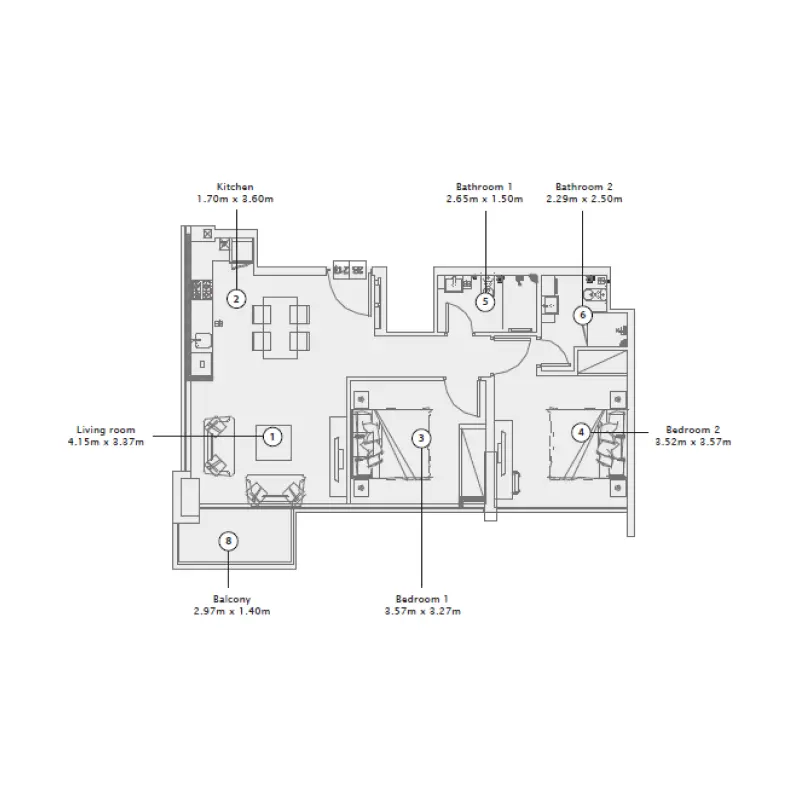 2 bedroom floor plan