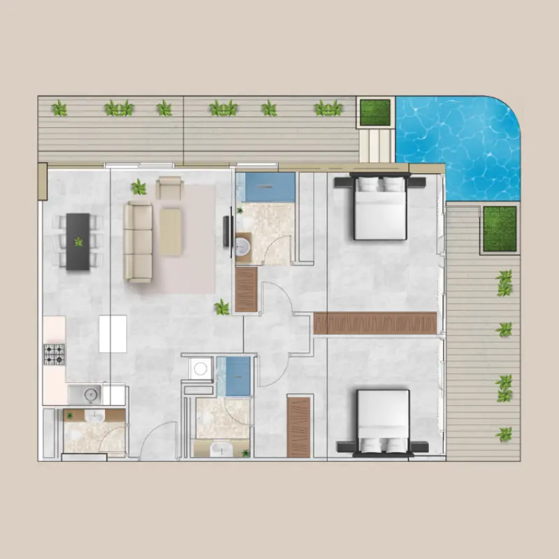 2 bedroom floor plan