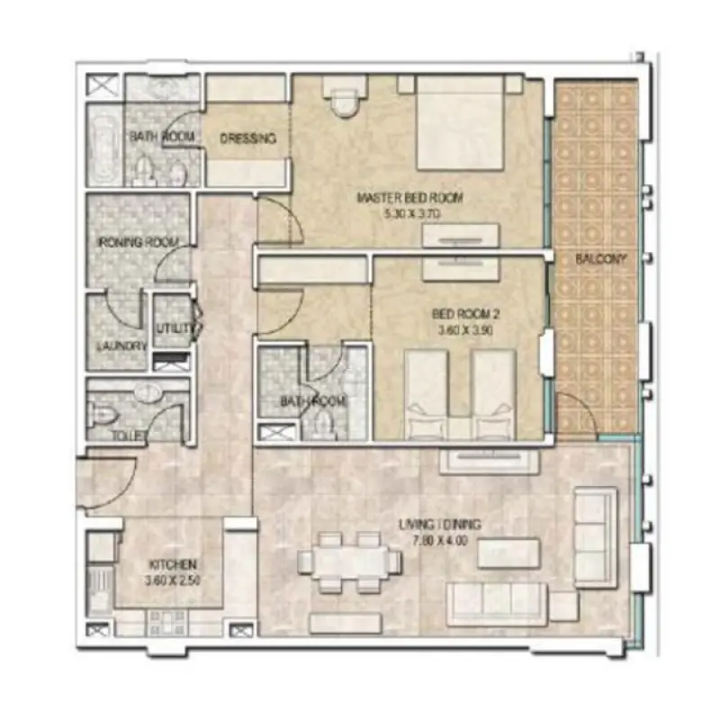 2 bedroom floor plan
