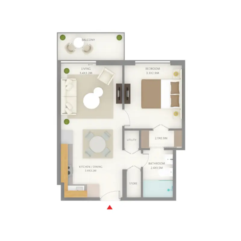 1 bedroom floor plan