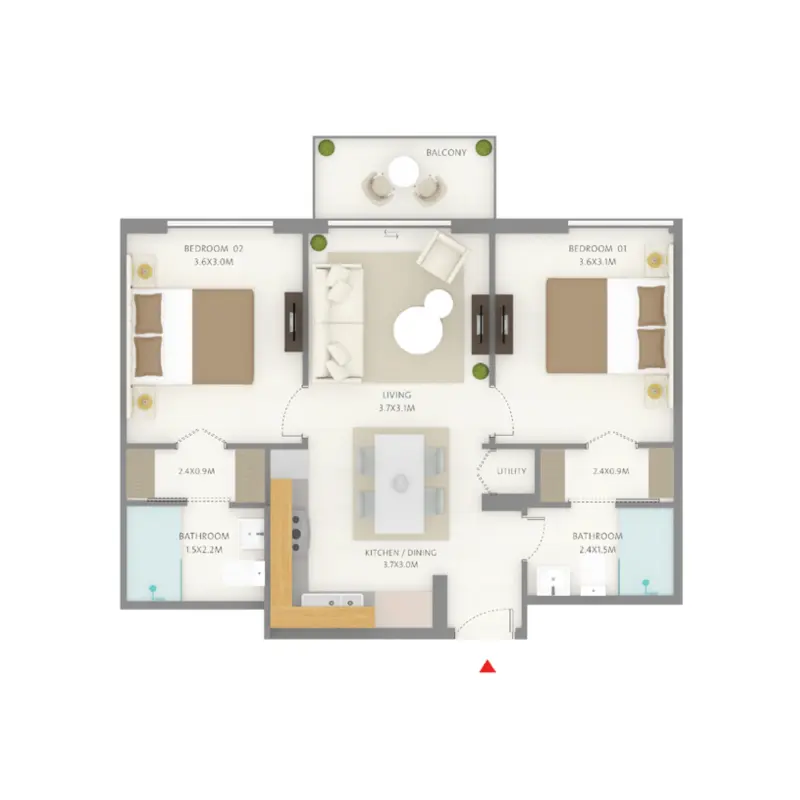 2 bedroom floor plan