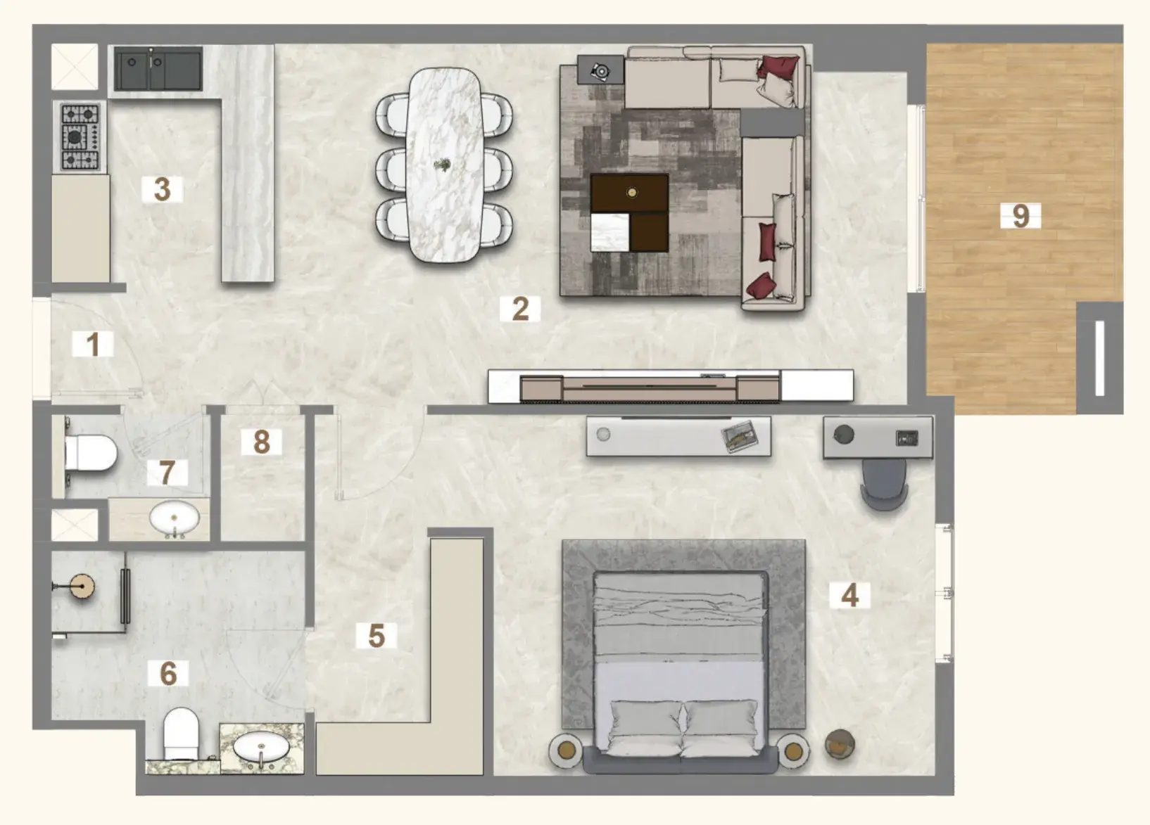 1 Bedroom apartments - Avenue Residence 7 floor plan