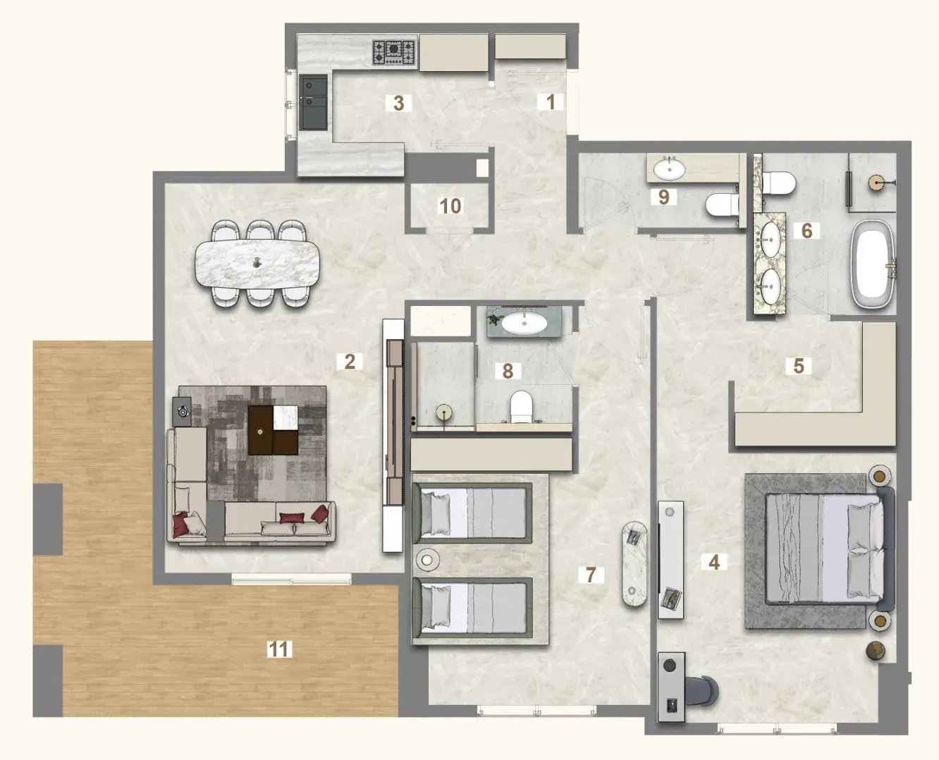 2 Bedrooms apartments - Avenue Residence 7 floor plan