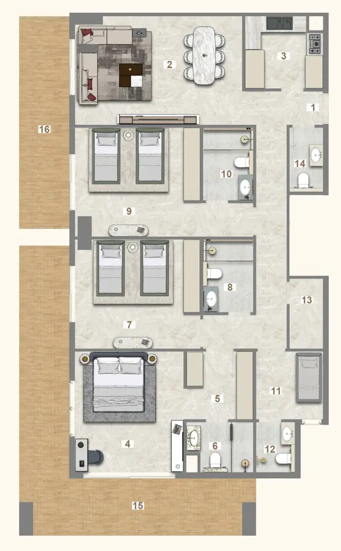 3 Bedrooms apartments - Avenue Residence 7 floor plan