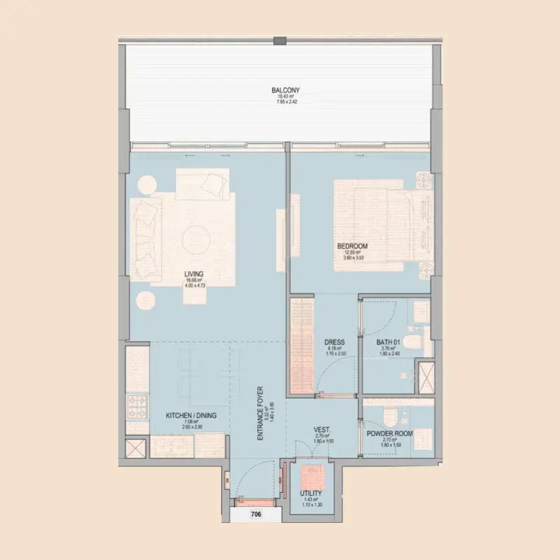 1 bedroom floor plan