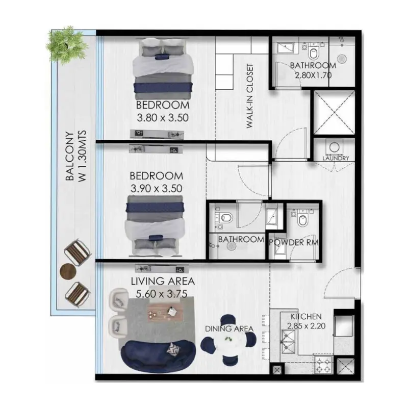2 bedroom floor plan