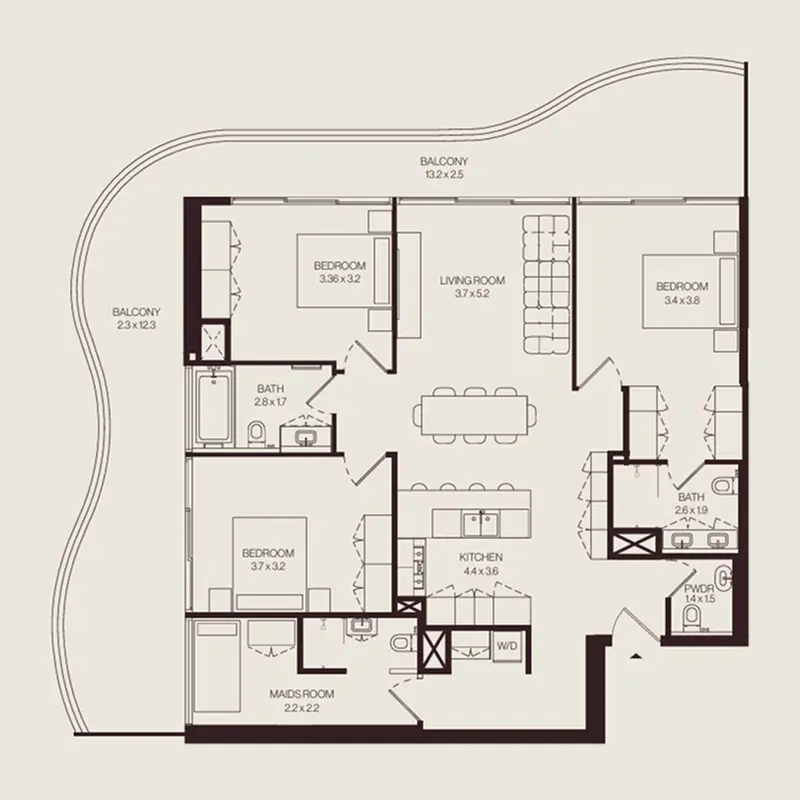 3,5 bedroom Apartments -  The Weave – Al Ghurair
 floor plan