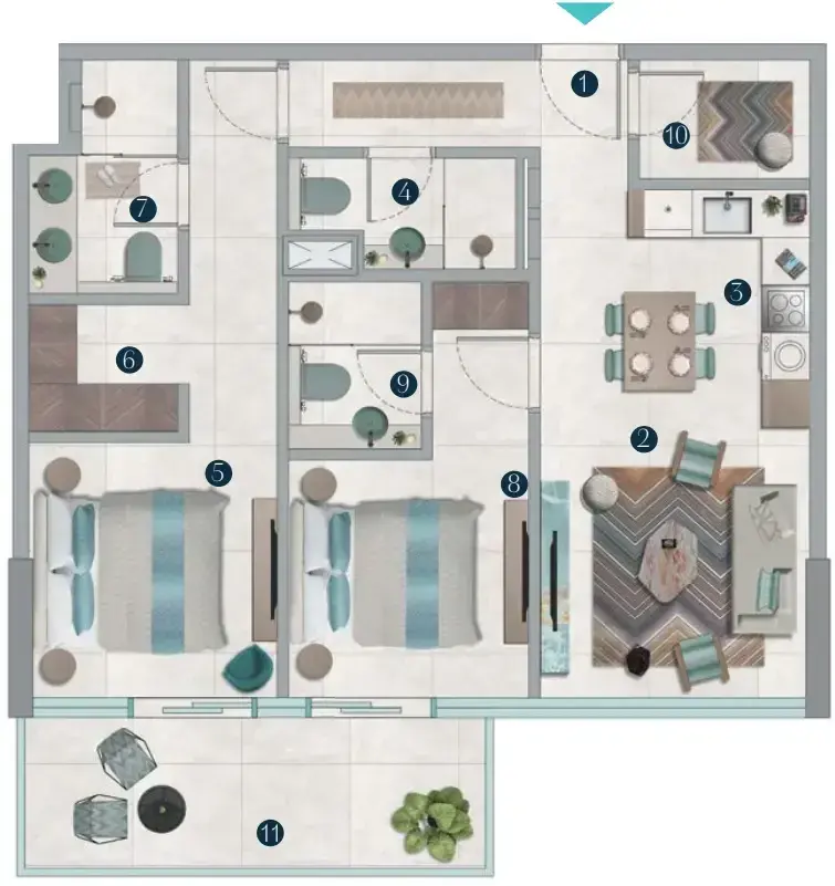 2 Bedrooms apartments - Octa Isle Interiors by Missoni floor plan