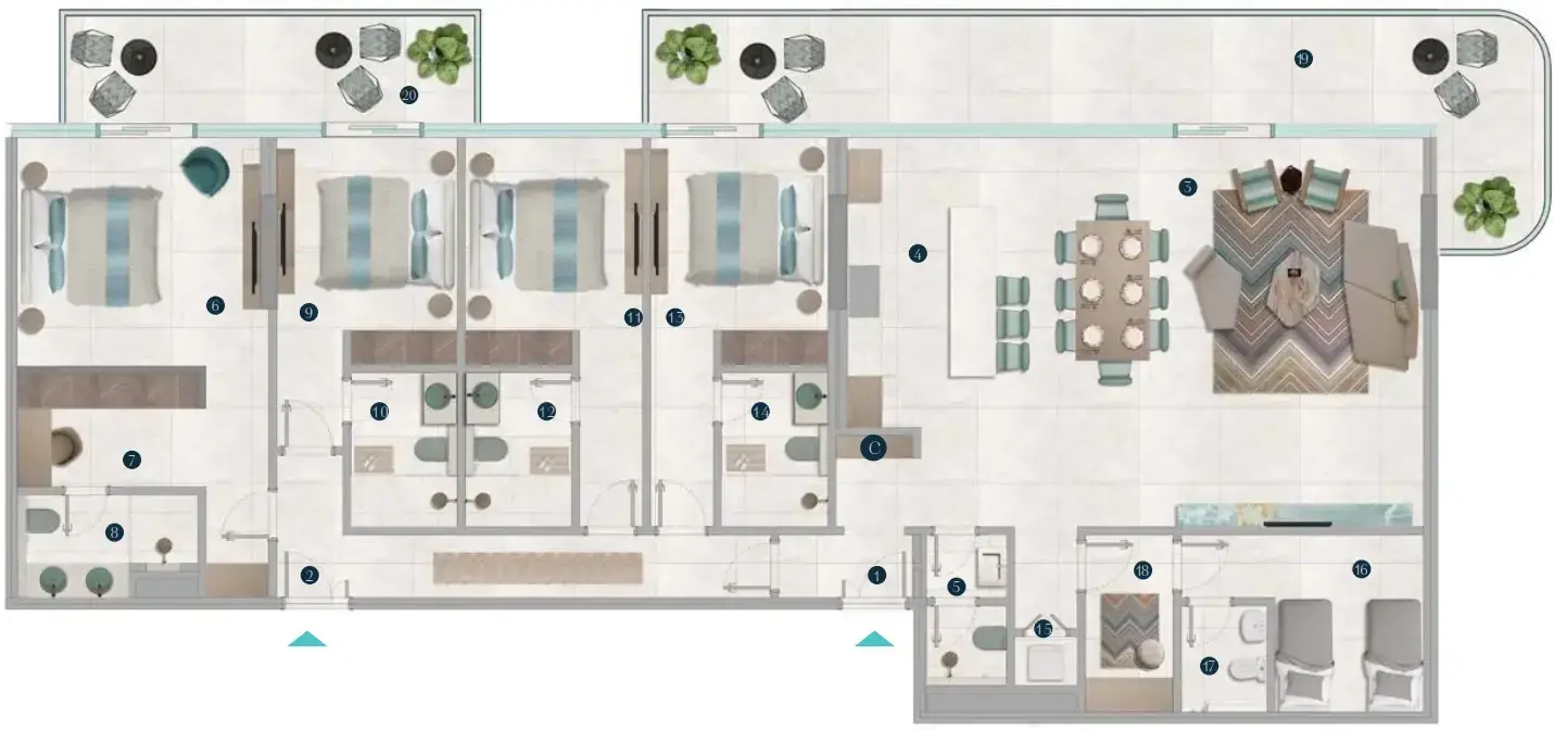 4 Bedrooms apartments - Octa Isle Interiors by Missoni floor plan