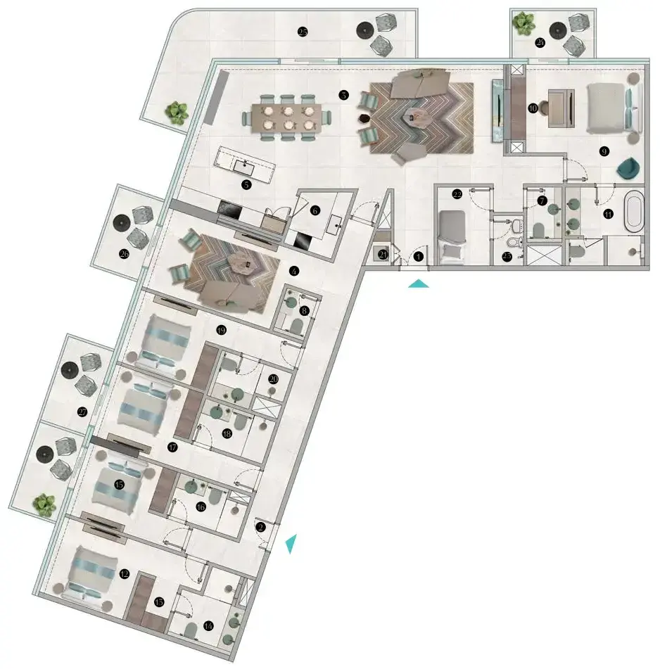 5 Bedrooms apartments - Octa Isle Interiors by Missoni floor plan