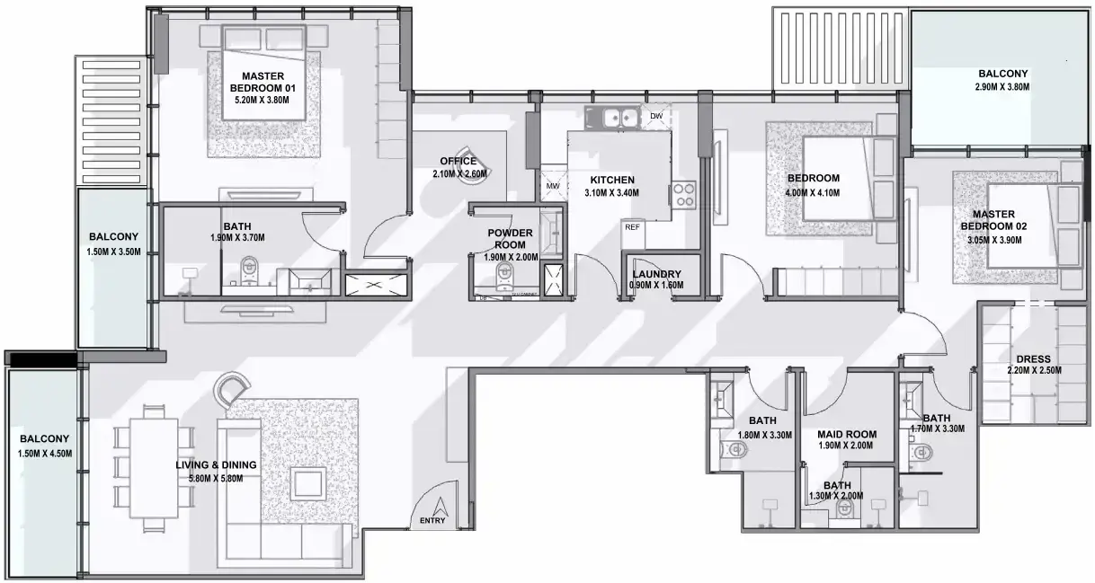 3 Bedrooms apartments - Allegro Residences floor plan