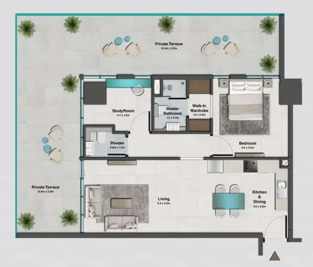 1 Bedroom apartments - Sky Hills Residence 2 floor plan