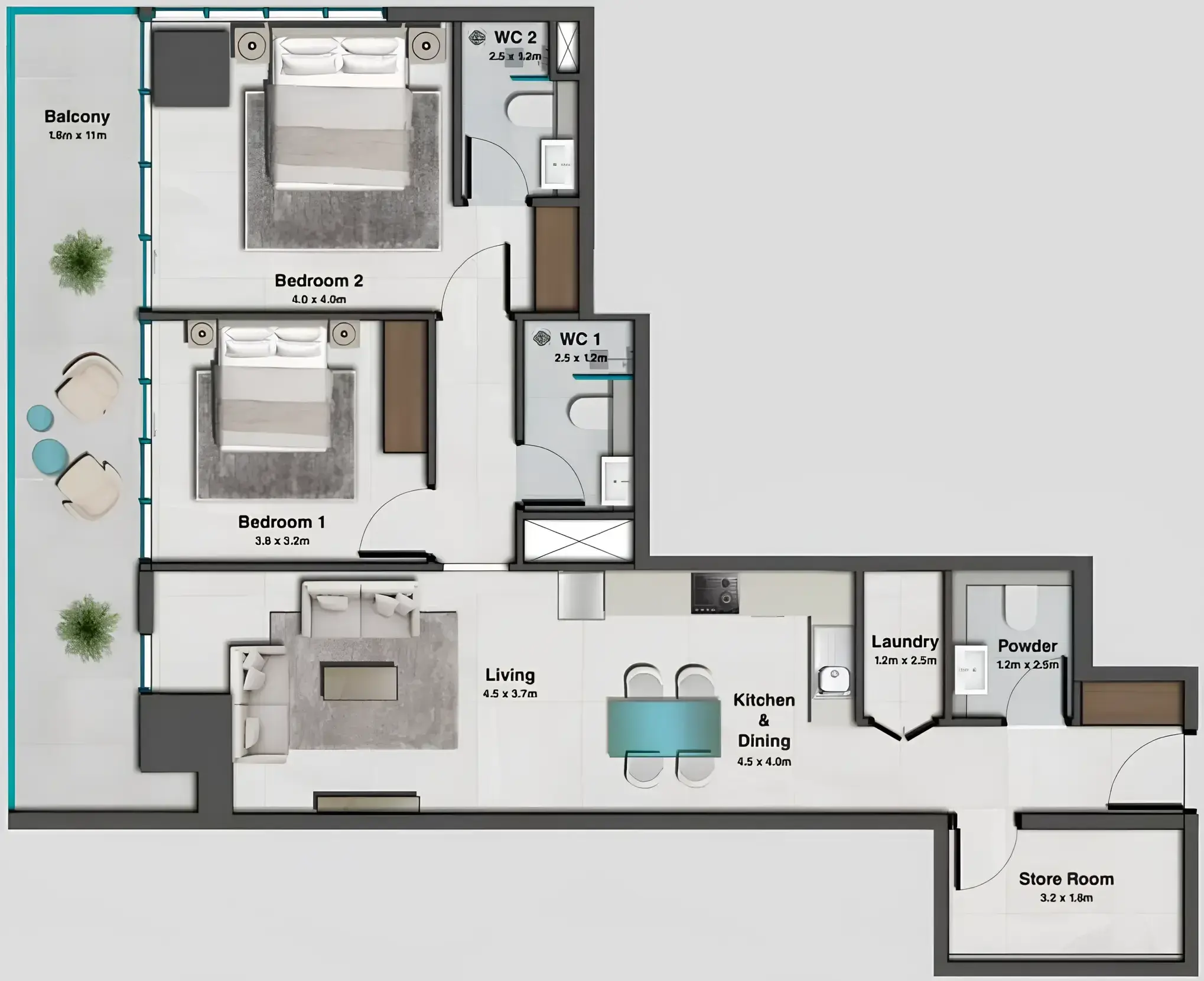 2 Bedrooms apartments - Sky Hills Residence 2 floor plan