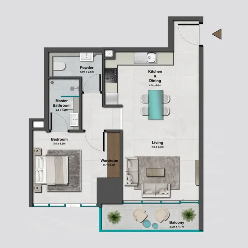 1 bedroom floor plan