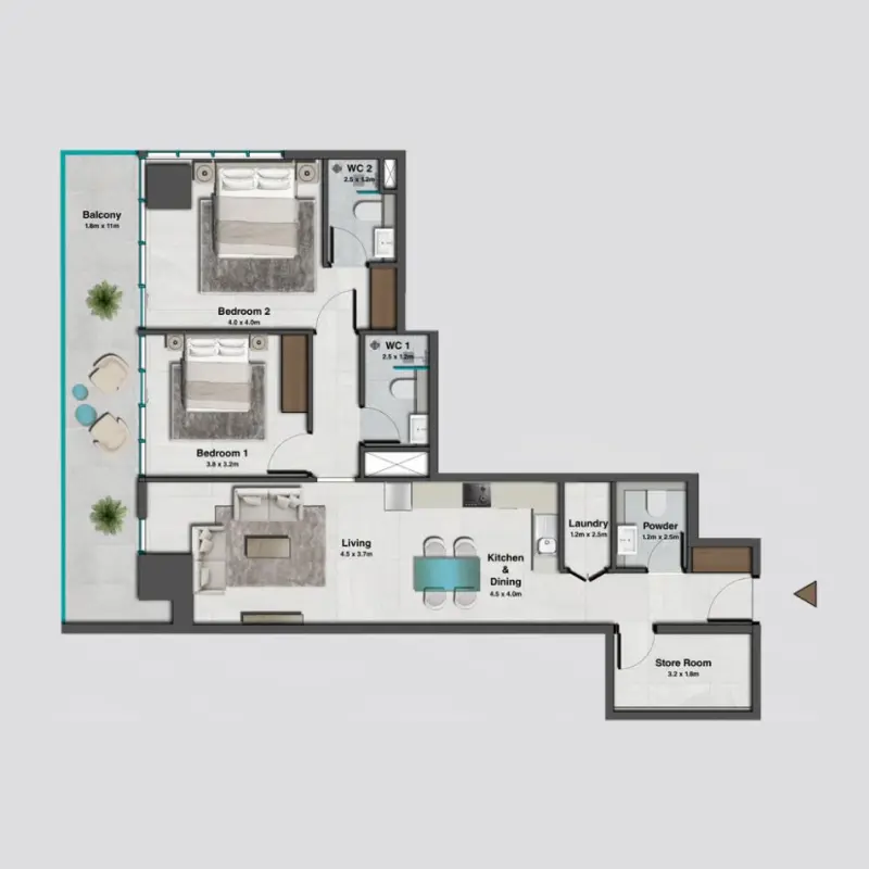 2 bedroom floor plan