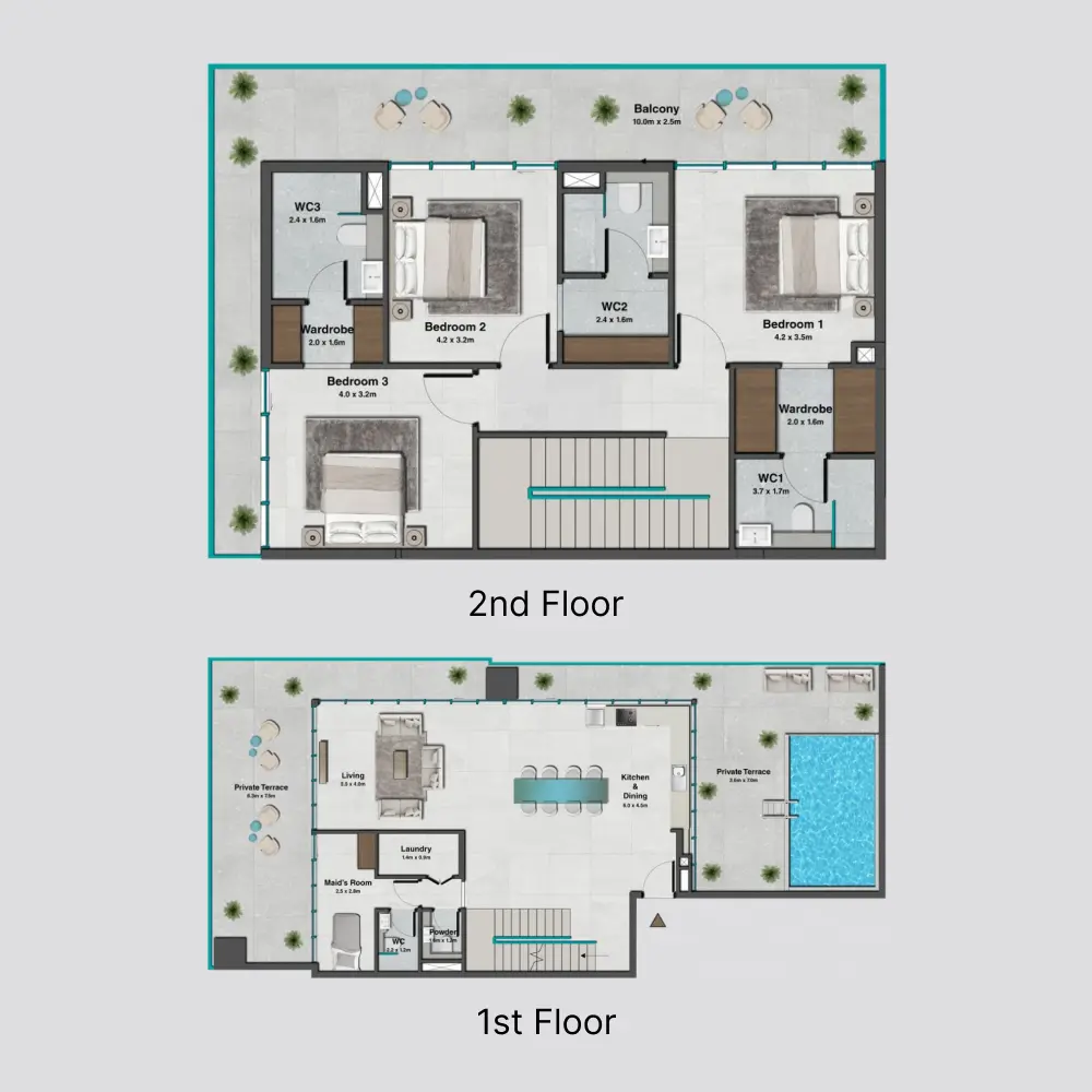 3 bedroom + pool floor plan