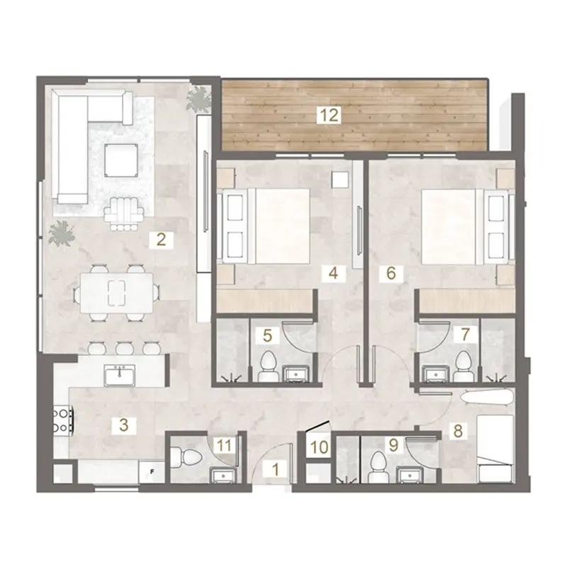2 bedroom Apartments -  Avenue Residence 8 floor plan
