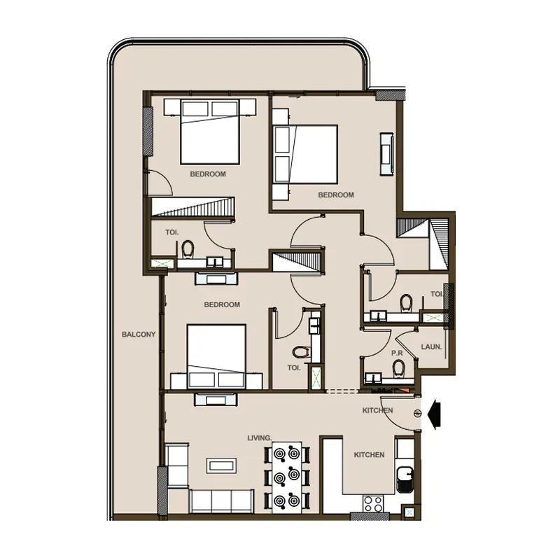 3 bedroom Apartments -  Casa Aura Residence floor plan