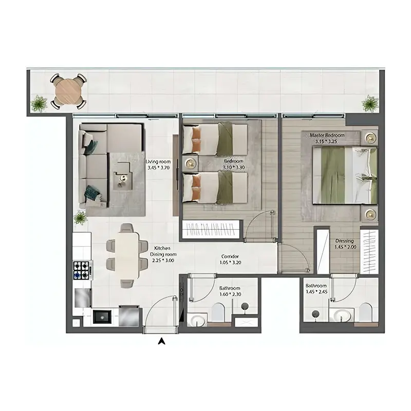 3 bedroom Apartments -  The Harmony by Al Mizan floor plan
