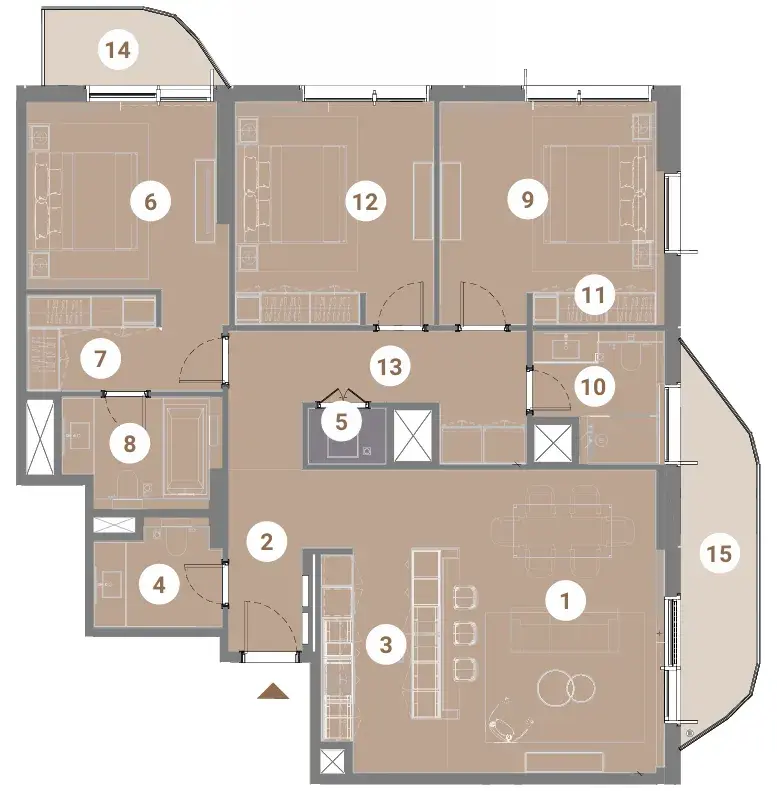 3 Bedrooms apartments - Takaya floor plan