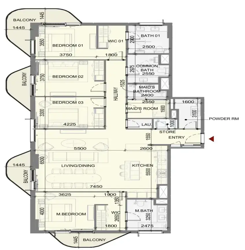 4 Bedrooms apartments - Takaya floor plan
