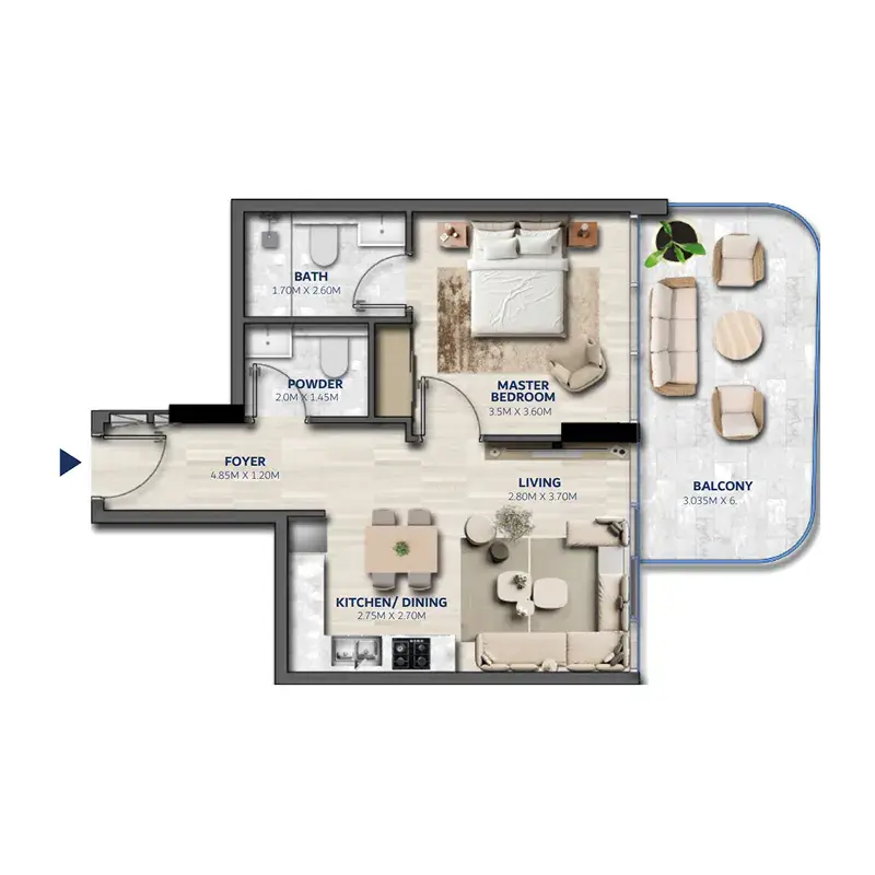 1 Bedroom apartments - Vedaire Residences floor plan