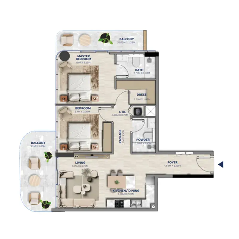 2 Bedrooms apartments - Vedaire Residences floor plan