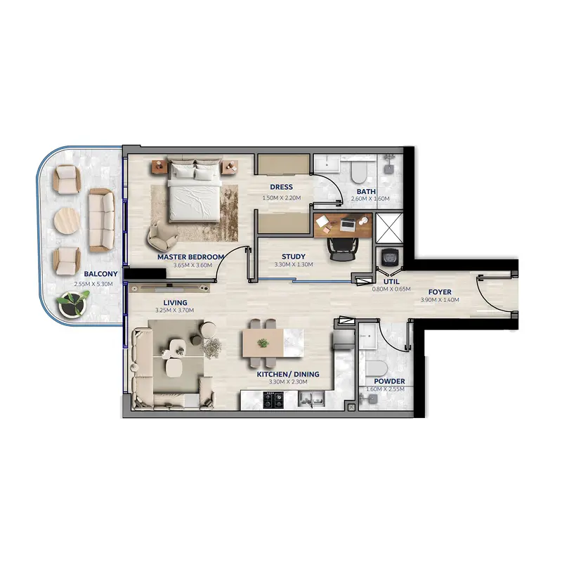 2 bedroom Apartments -  Vedaire Residences floor plan