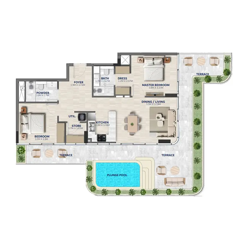 2 bedroom + pool Apartments -  Vedaire Residences floor plan