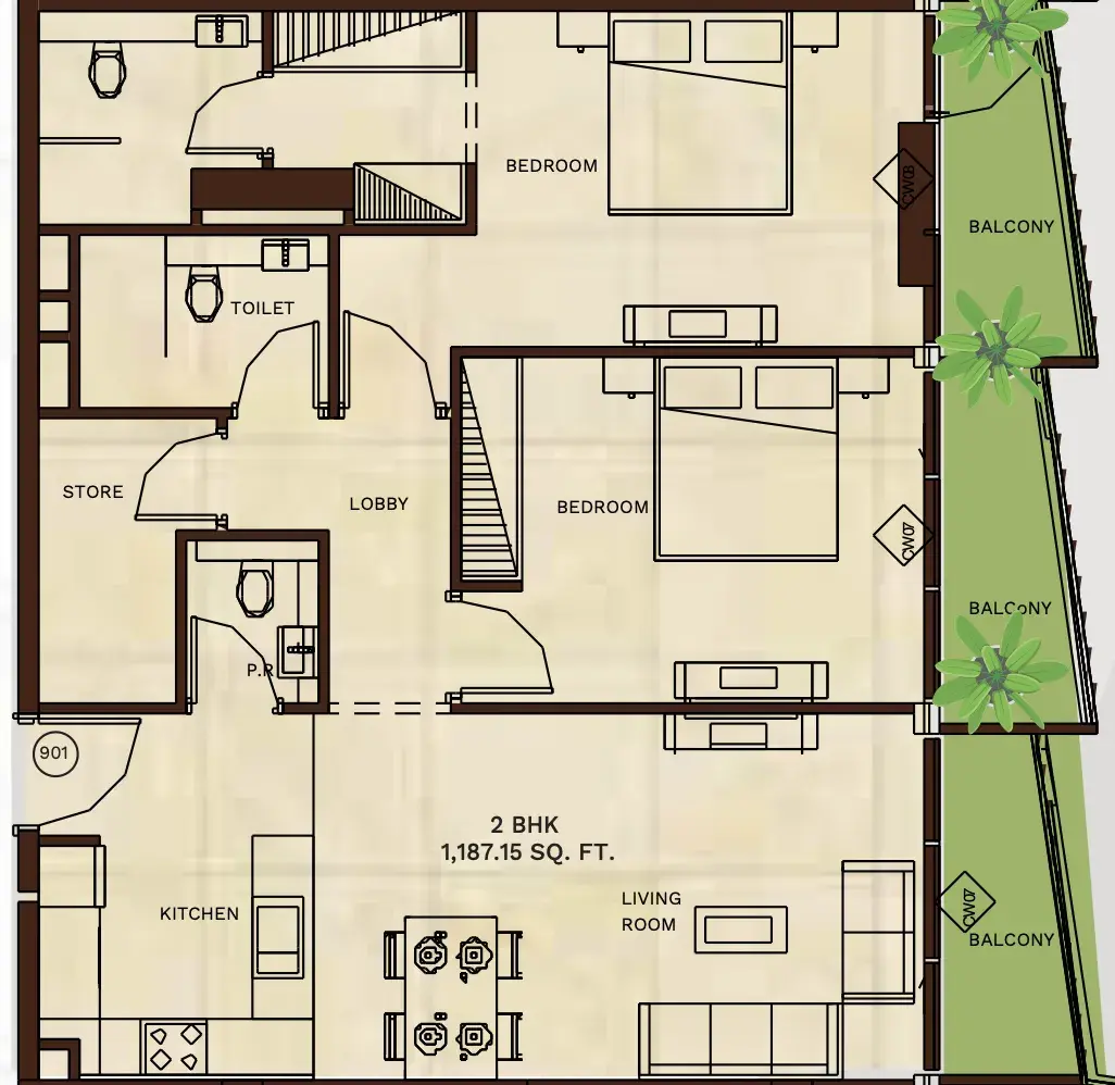 2 Bedrooms apartments - Gateway by Premier Choice floor plan