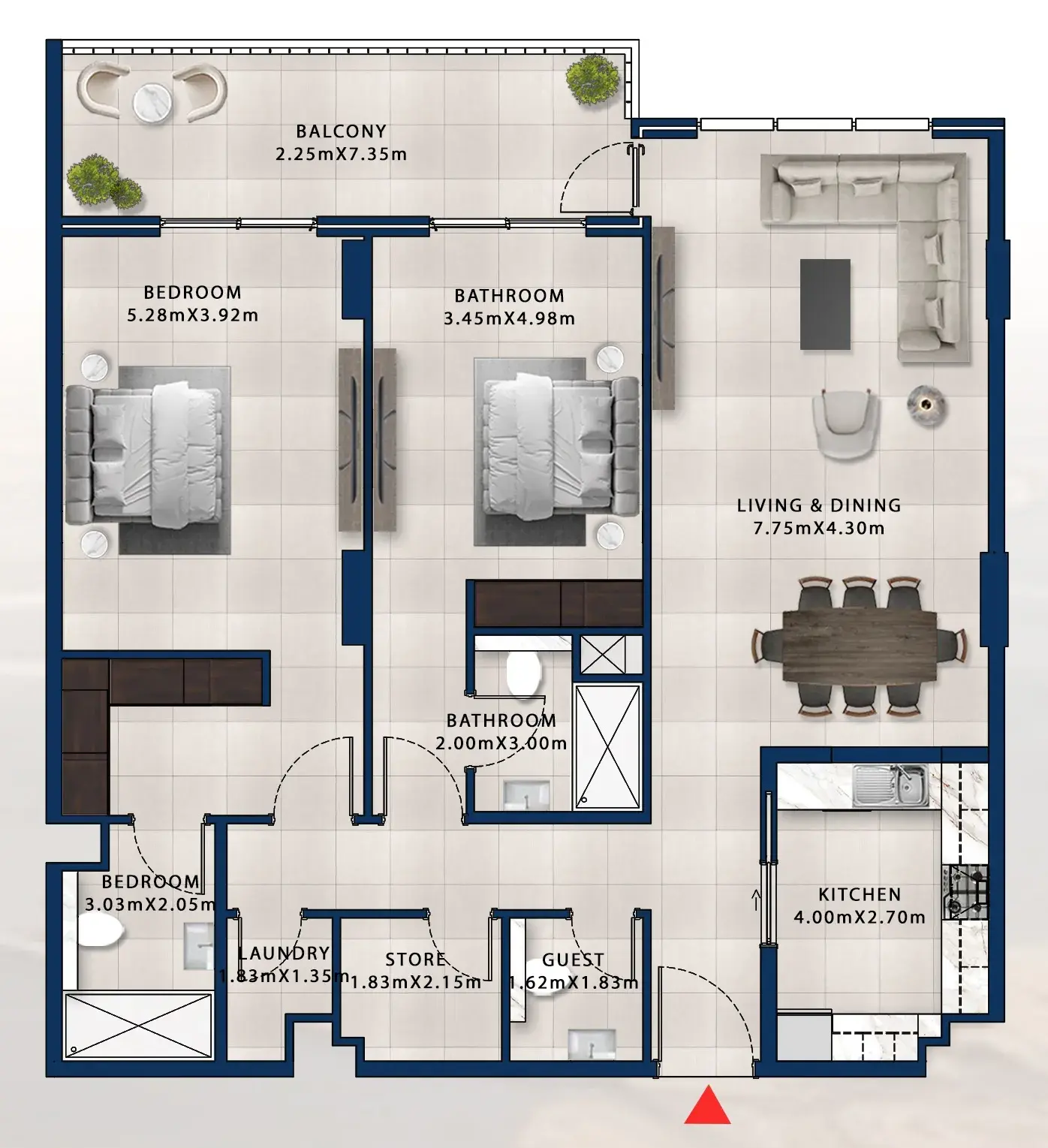 2 Bedrooms apartments - Asayel Apartments at MJL floor plan
