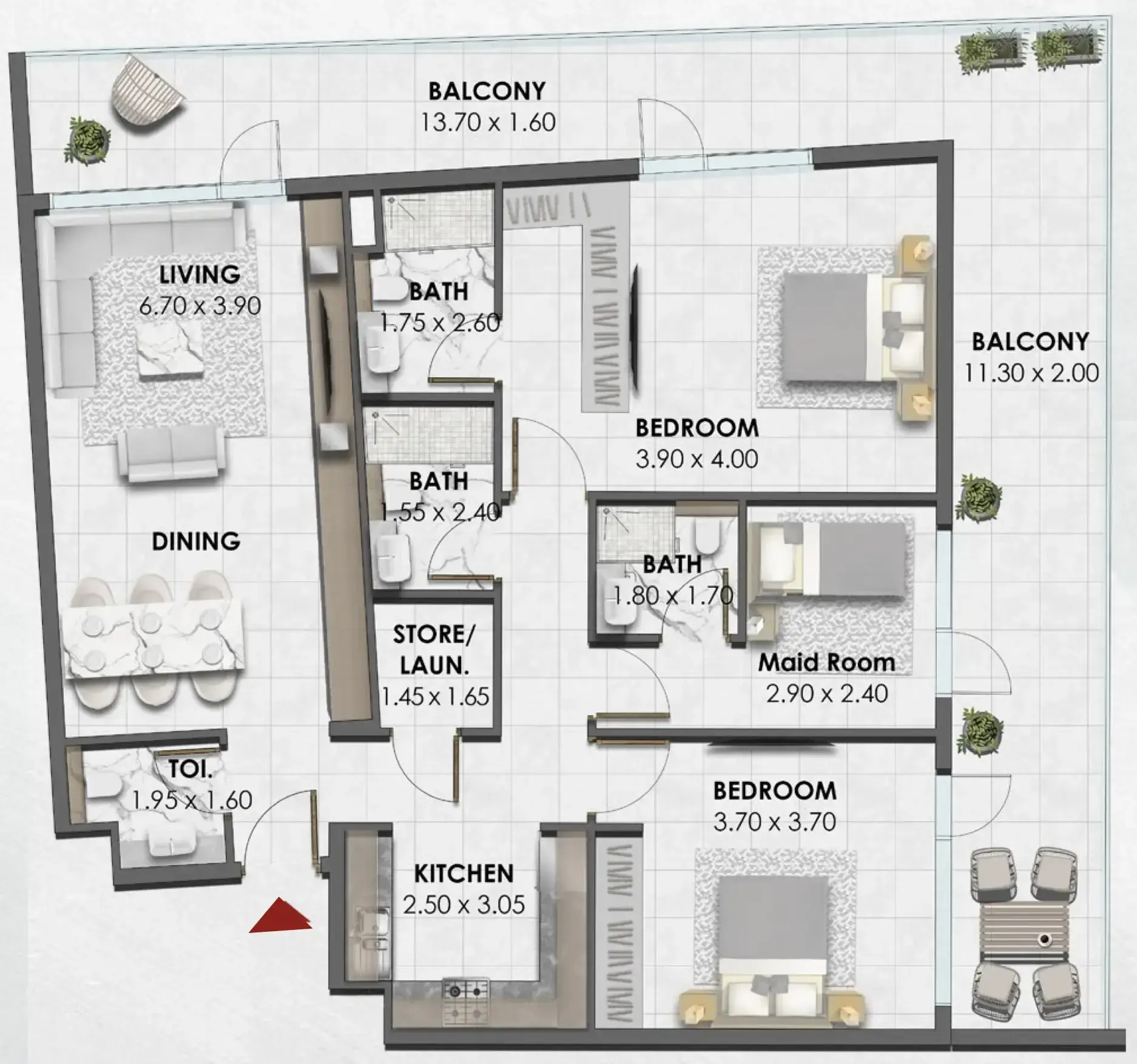 2 Bedrooms apartments - Waref Residences floor plan