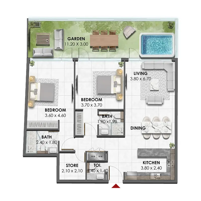 2 bedroom Apartments -  Waref Residences floor plan