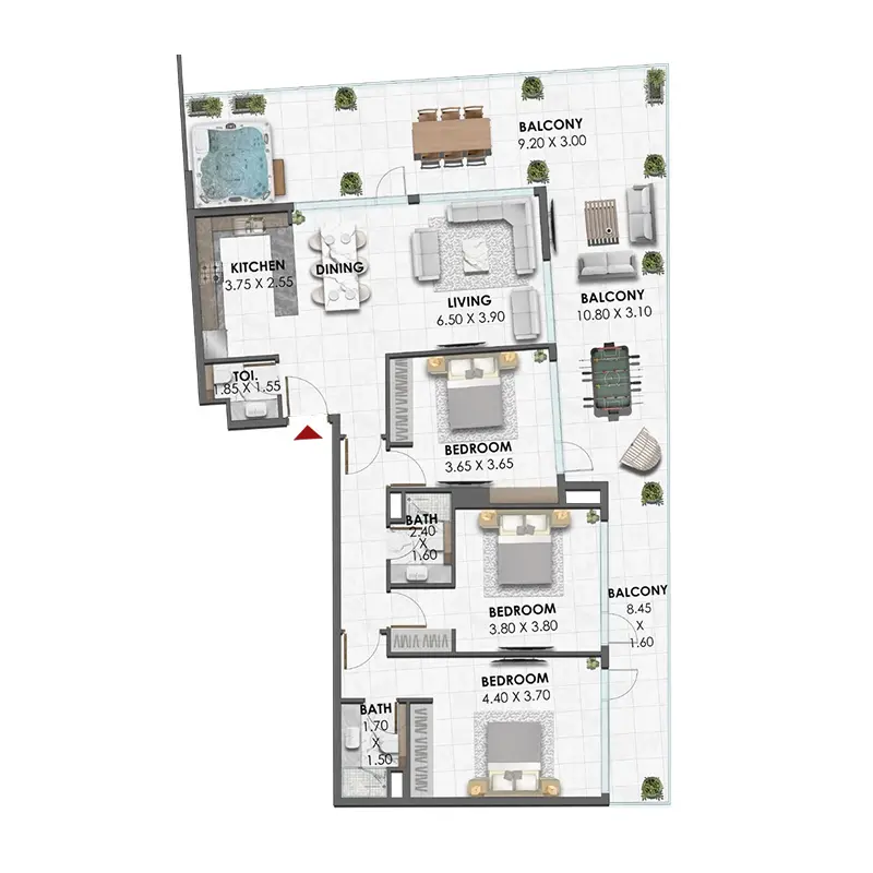 3 bedroom Apartments -  Waref Residences floor plan