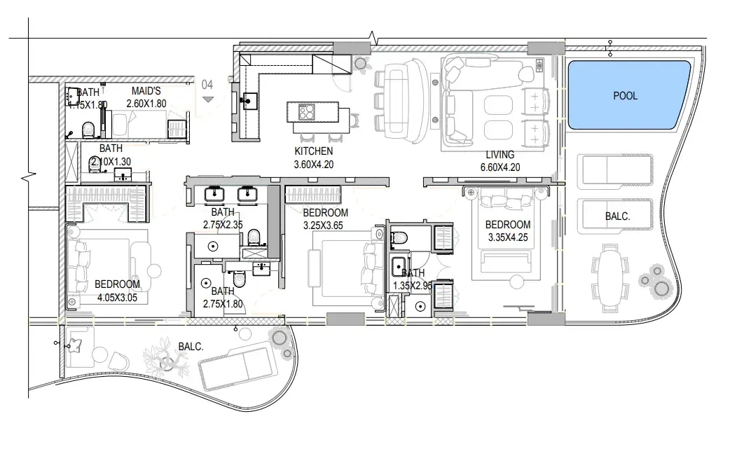 3 Bedrooms apartments - The Pier Residences floor plan