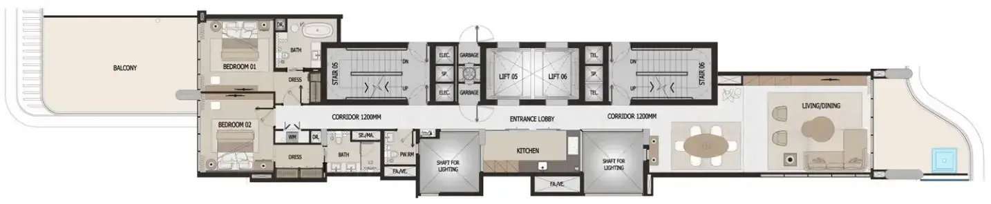 2 Bedrooms apartments - Vitalia Palm Jumeirah Residences floor plan