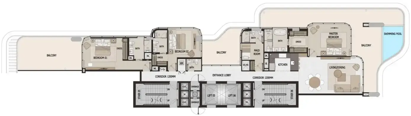 3 Bedrooms apartments - Vitalia Palm Jumeirah Residences floor plan