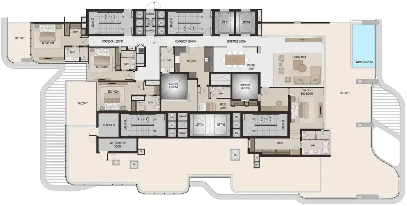 4 Bedrooms penthouse - Vitalia Palm Jumeirah Residences floor plan