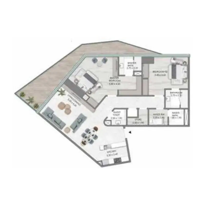 2 Bedrooms apartments - Habtoor Grand Residences floor plan