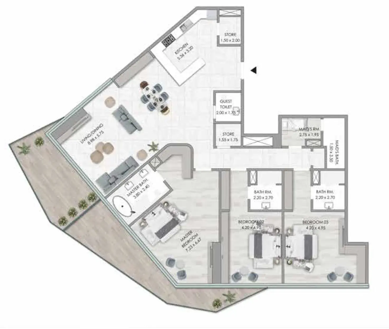 3 Bedrooms apartments - Habtoor Grand Residences floor plan